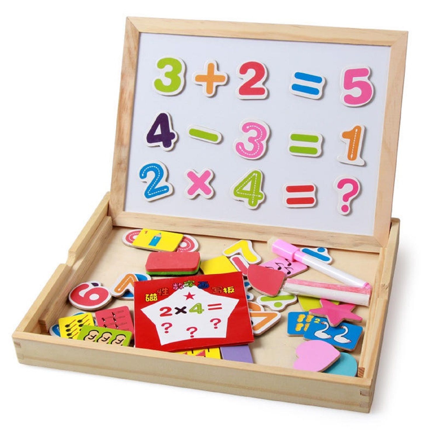 KTRS ENTERPRISE Double-Sided Learning Digital Wooden Magneti Jigsaw Puzzle Children'S Drawing Board Magnetic Wooden Chalkboard Kids Educational Toys Game Whiteboard Blackboard Drawing 30 * 23 CM