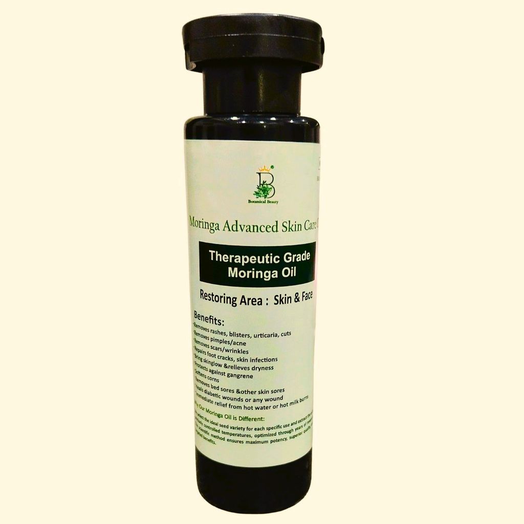 Moringa Advanced Skin Care Oil 100ml – Cold Pressed Organic Healing Oil for Acne, Scars, Wrinkles, Cracked Heels & Burns