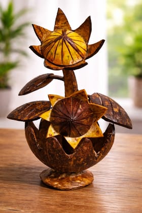 Handcrafted Coconut Shell Flower Decor with Yellow Accents