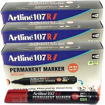 Artline 107RI Permanent Marker Pack of 30 (Red Colour) | For Artists, Professionals, & Students