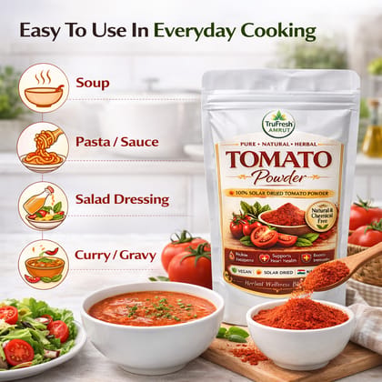 TruFresh Amrut Solar Dried Tomato Powder 100g | 100% Natural Tomato Powder | Rich in Lycopene | No Preservatives | For Soups, Sauces & Cooking