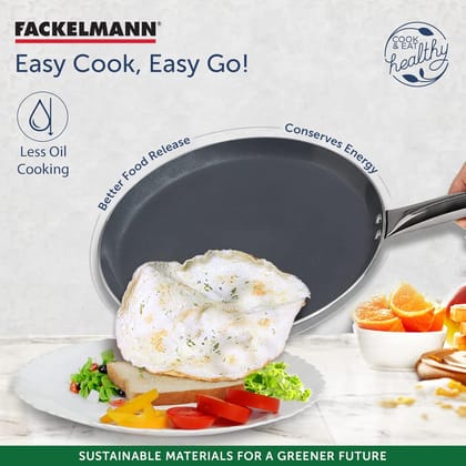FACKELMANN Ceramic Nonstick Flat Tawa Pan 28cm | German Technology | Non-Toxic| PFOA, BPA & Nickel-Free | Induction Base - All Stoves | Even Heating, Easy Release | Parantha, Pancakes, Cheela, Dosa