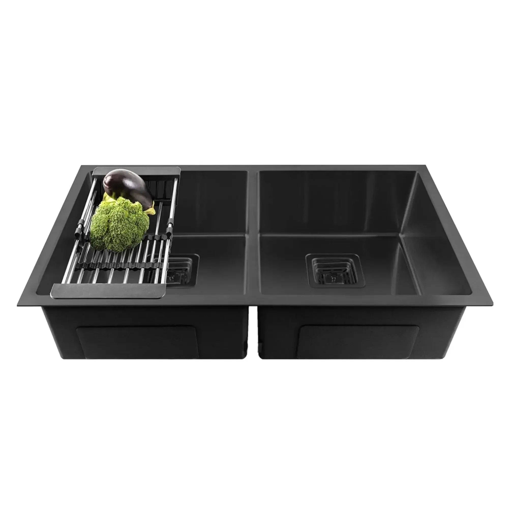 Classic Handmade (37x 18 x 10) Inch Double Bowl Black Stainless Steel Kitchen Sink
