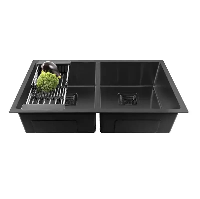 Premium-304 Handmade (45x 20x 10) Inch Double Bowl Black Stainless Steel Kitchen Sink