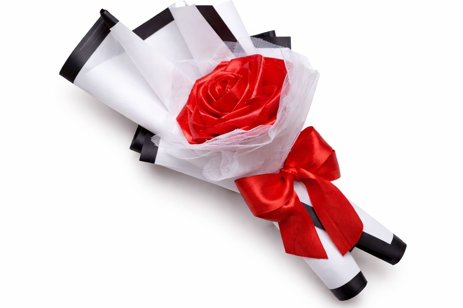 Red Satin Ribbon Rose Bouquet