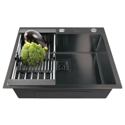 Premium Handmade (24 x 18 x 10) Inch Single Bowl Black with Tap Hole Stainless Steel Kitchen Sink