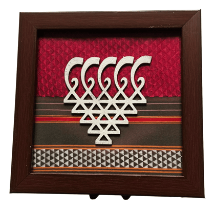 Handcrafted Wooden Saraswati Maa Yantra Frame with Traditional Khan Fabric 