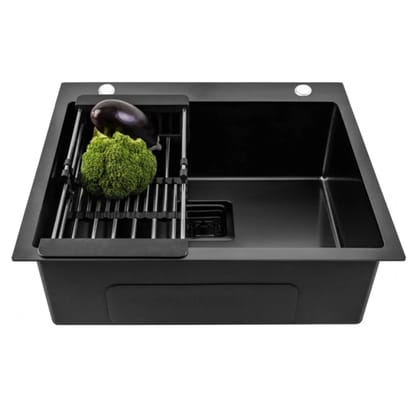 304 Handmade  (24 x 18 x 10) Inch Single Bowl Black  with Side Tap Hole Stainless Steel Kitchen Sink