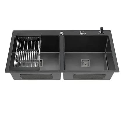 Premium Handmade  (32"x18"x10") Inch Stainless Steel Double Bowl  Black Kitchen Sink With Tap Hole