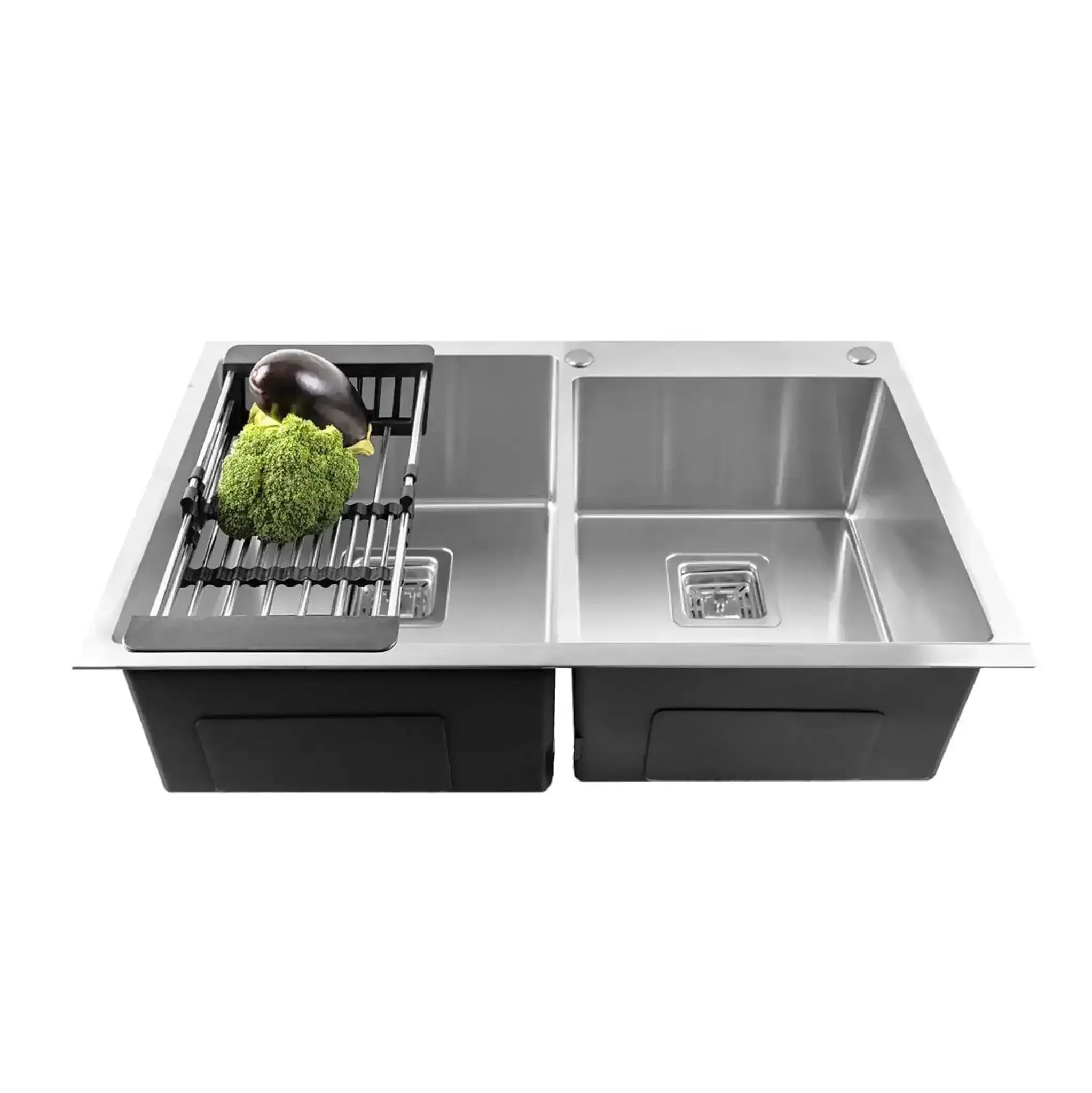 Classic Handmade (32"x18"x10) Inch Stainless Steel Double Bowl Silver Kitchen Sink With Tap Hole