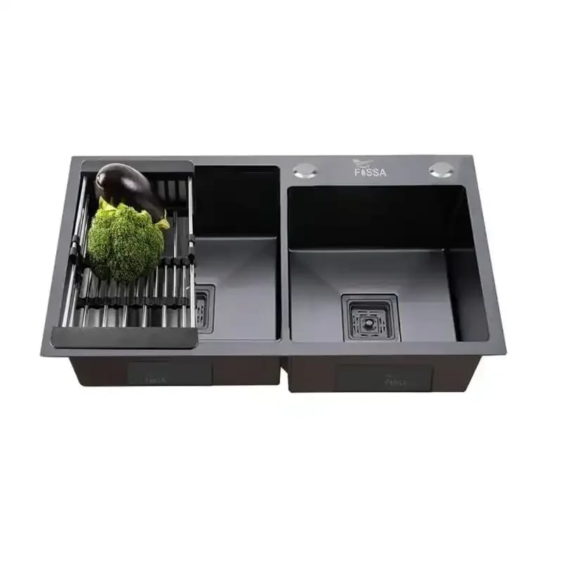 Classic Handmade (32"x18"x10) Inch Stainless Steel Double Bowl Black  Kitchen Sink With Tap Hole