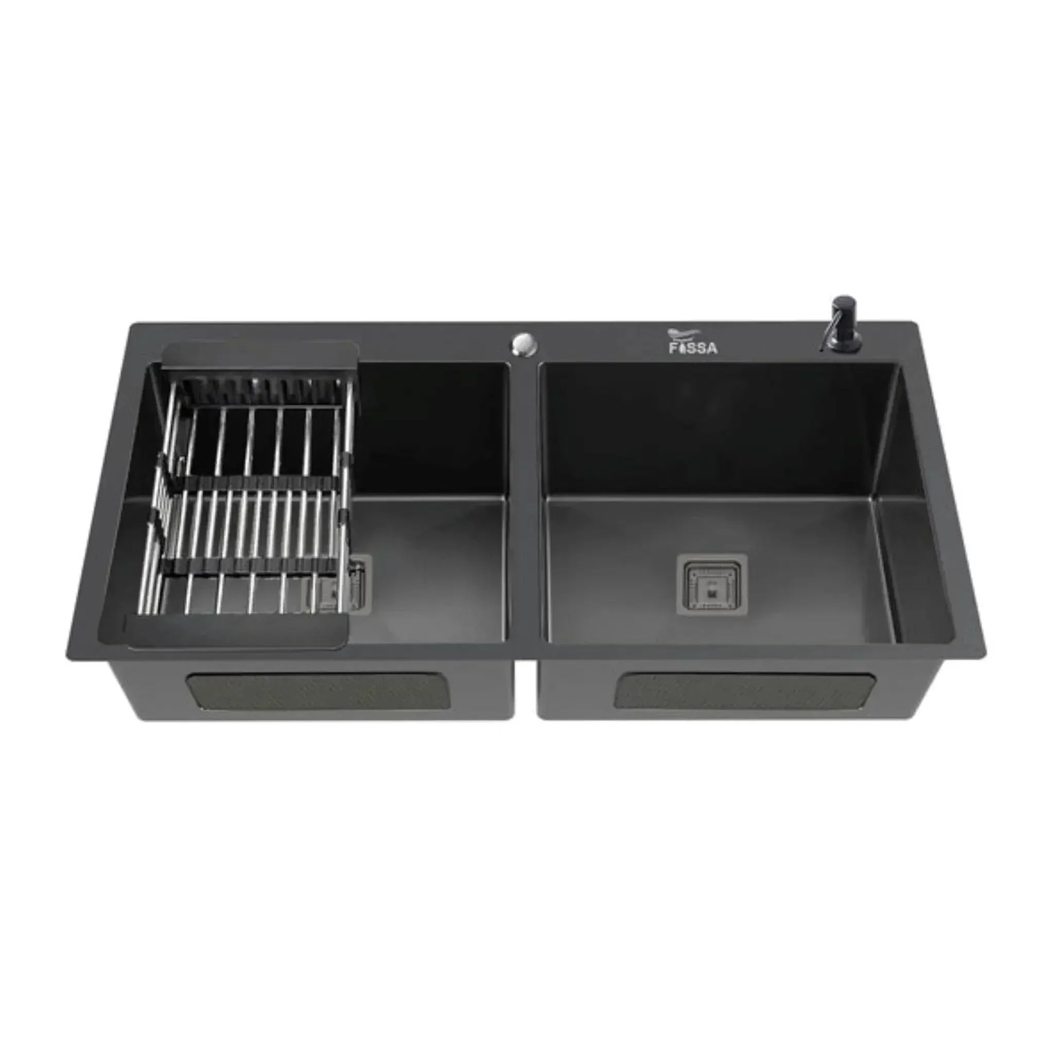 Classic Handmade (45"x20"x10) Inch Stainless Steel Double Bowl  black Kitchen Sink With Tap Hole
