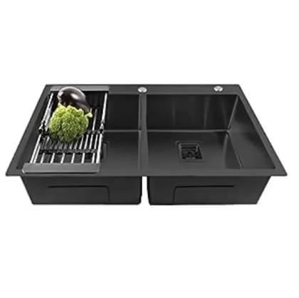 304 Handmade (37"x18"x10) Inch  Stainless Steel Double Bowl black Kitchen Sink With Tap Hole