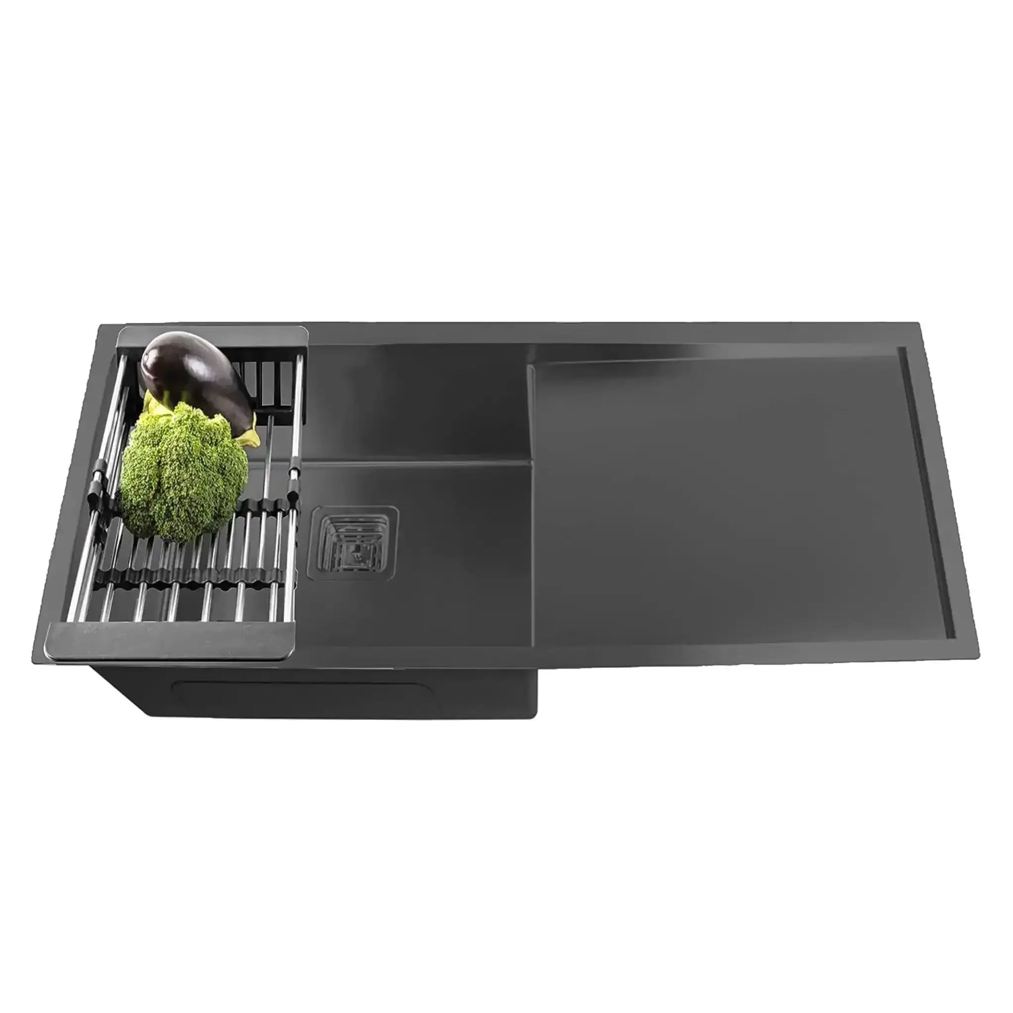 Classic black Single Bowl with Drain Board Handmade Kitchen Sink (37 x 18 x 10)