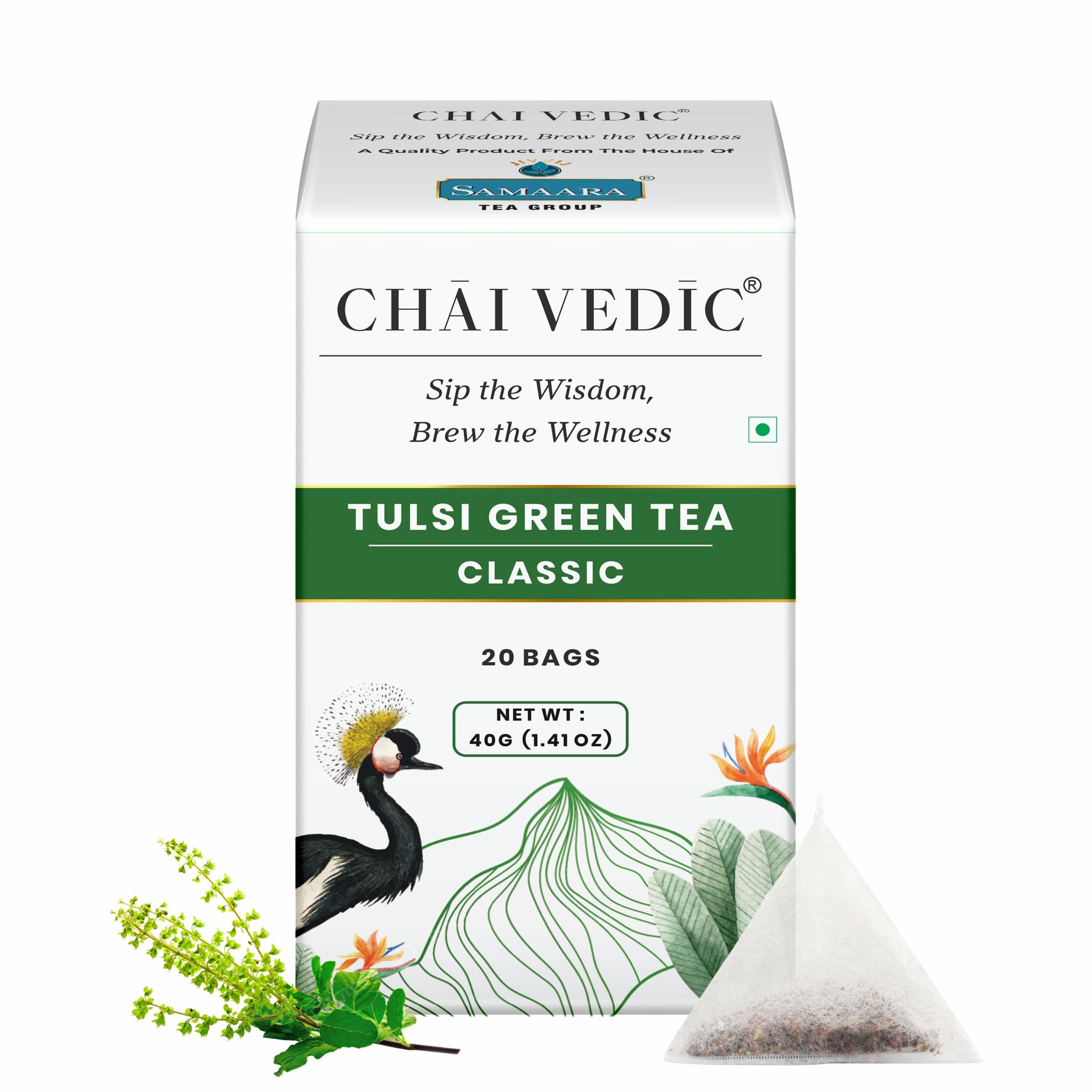Chai Vedic Tea | Tulsi Green Tea Classic | Tulsi Tea | Green Tea | 20 Tea Bags | Tea Powder