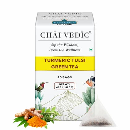 Chai Vedic Tea | Turmeric Tulsi Green Tea | 20 Tea Bags | Tea Powder