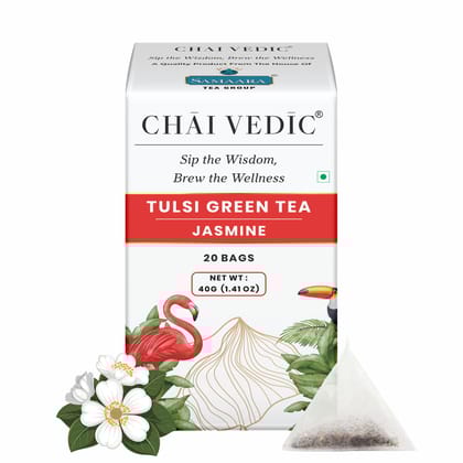 Chai Vedic Tea | Tulsi Green Tea Jasmine | Tulsi Tea | Green Tea | 20 Tea Bags | Tea Powder