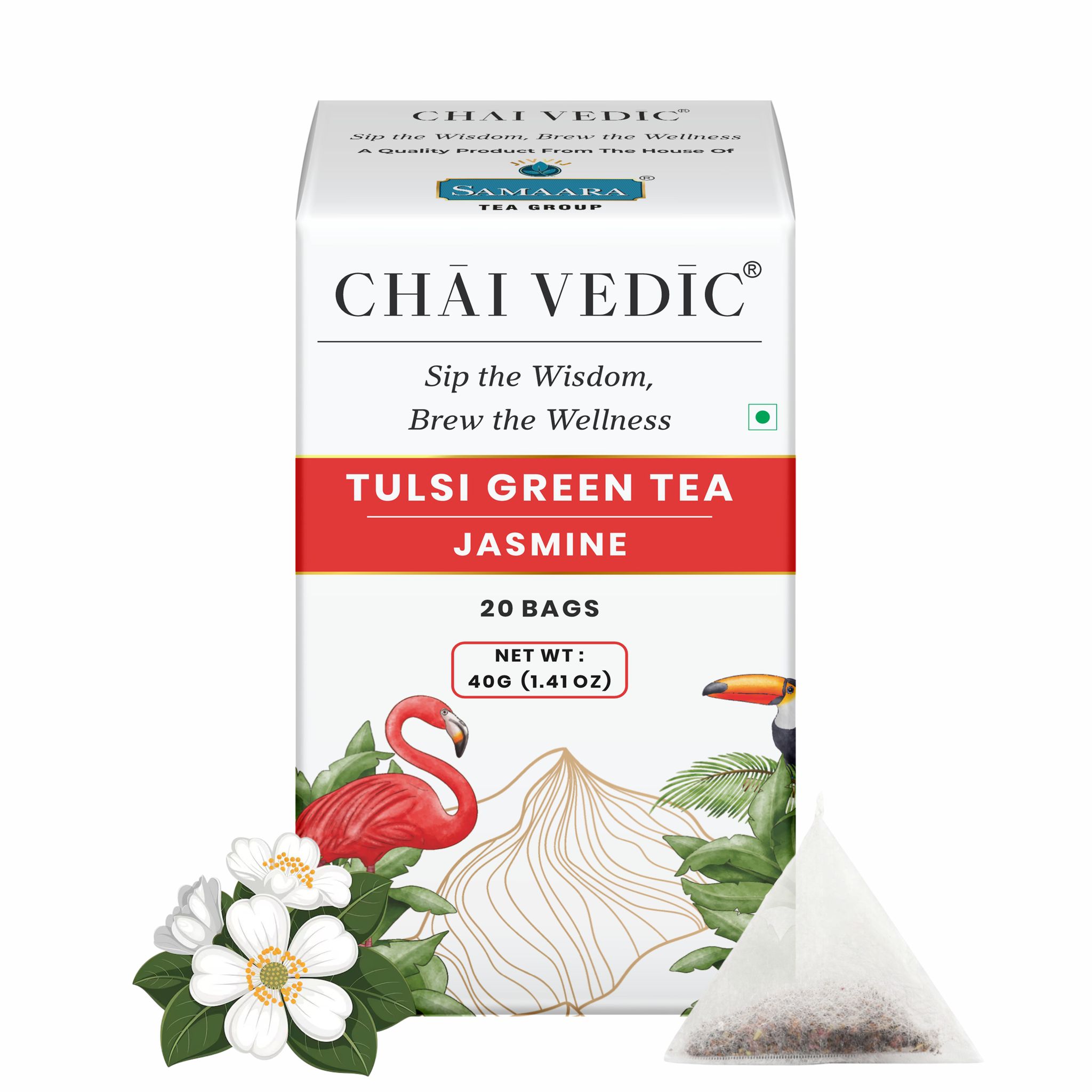 Chai Vedic Tea | Tulsi Green Tea Jasmine | Tulsi Tea | Green Tea | 20 Tea Bags | Tea Powder