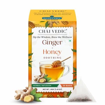 Chai Vedic Ginger Honey Herbal Infusion Tea, Soothing Blend with Lemongrass, Licorice and Fennel, 20 Tea Bags