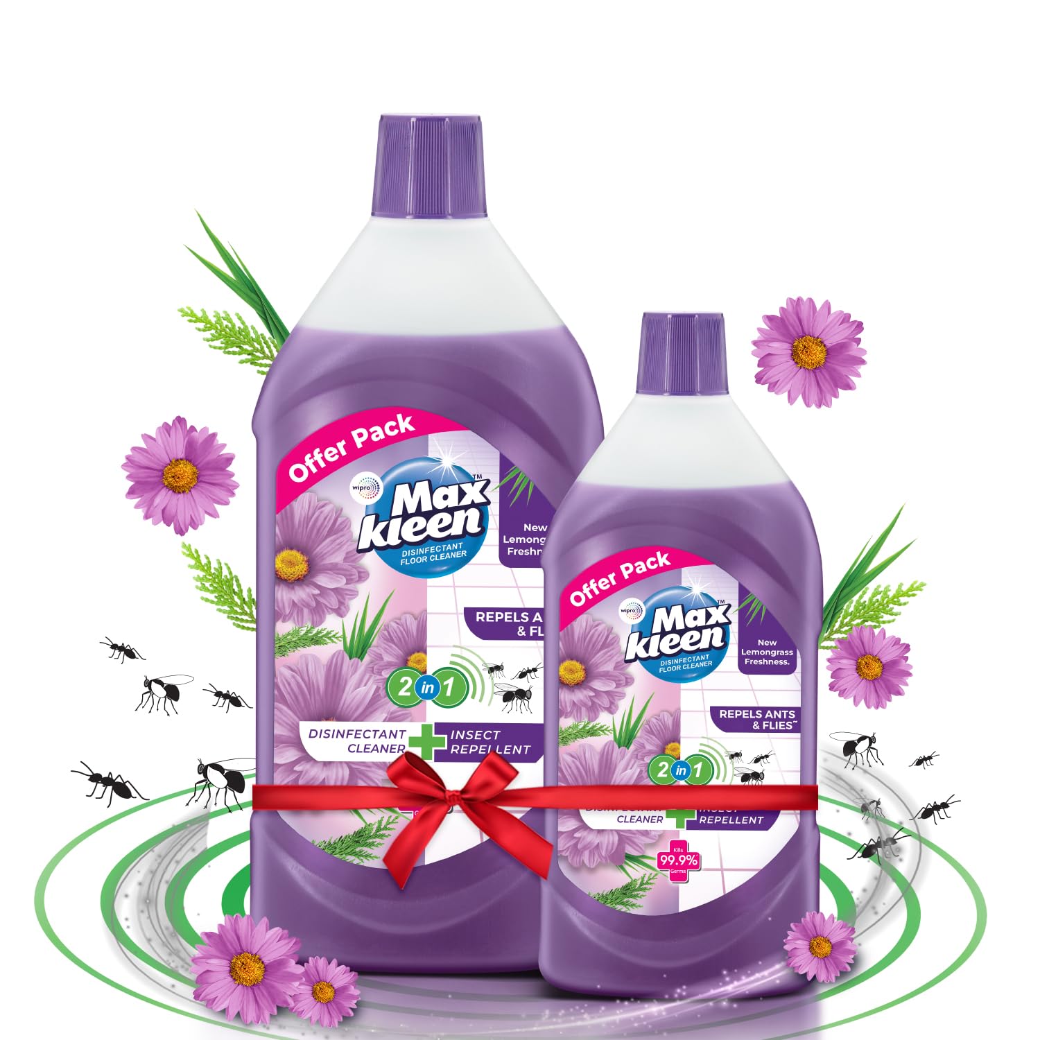 Maxkleen 2in1-975ml+500ml free + Insect Repellent with Natural Oils,Disinfectant Surface & Floor Cleaner Liquid, | Suitable For All Floor Cleaner Mops | Kills 99.9% Germs| Safe for Kids & Pets