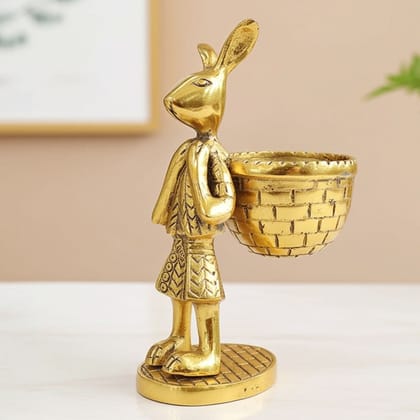 Aluminium Showpiece Rabbit Basket, Height : 8 Inch (ASMAS494 G)