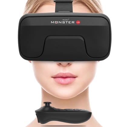 Irusu Monster VR Headset for Mobiles - Virtual Reality Glasses with 40 MM HD Lens,Built in Touch Button and Controller for Learning | Gaming | Watching Movies | Virtual Experiences Irusu Monster VR Headset for Mobiles - Virtual Reality Glasses with 40 MM HD Lens,Built in Touch Button and Controller for Learning | Gaming | Watching Movies | Virtual Experiences