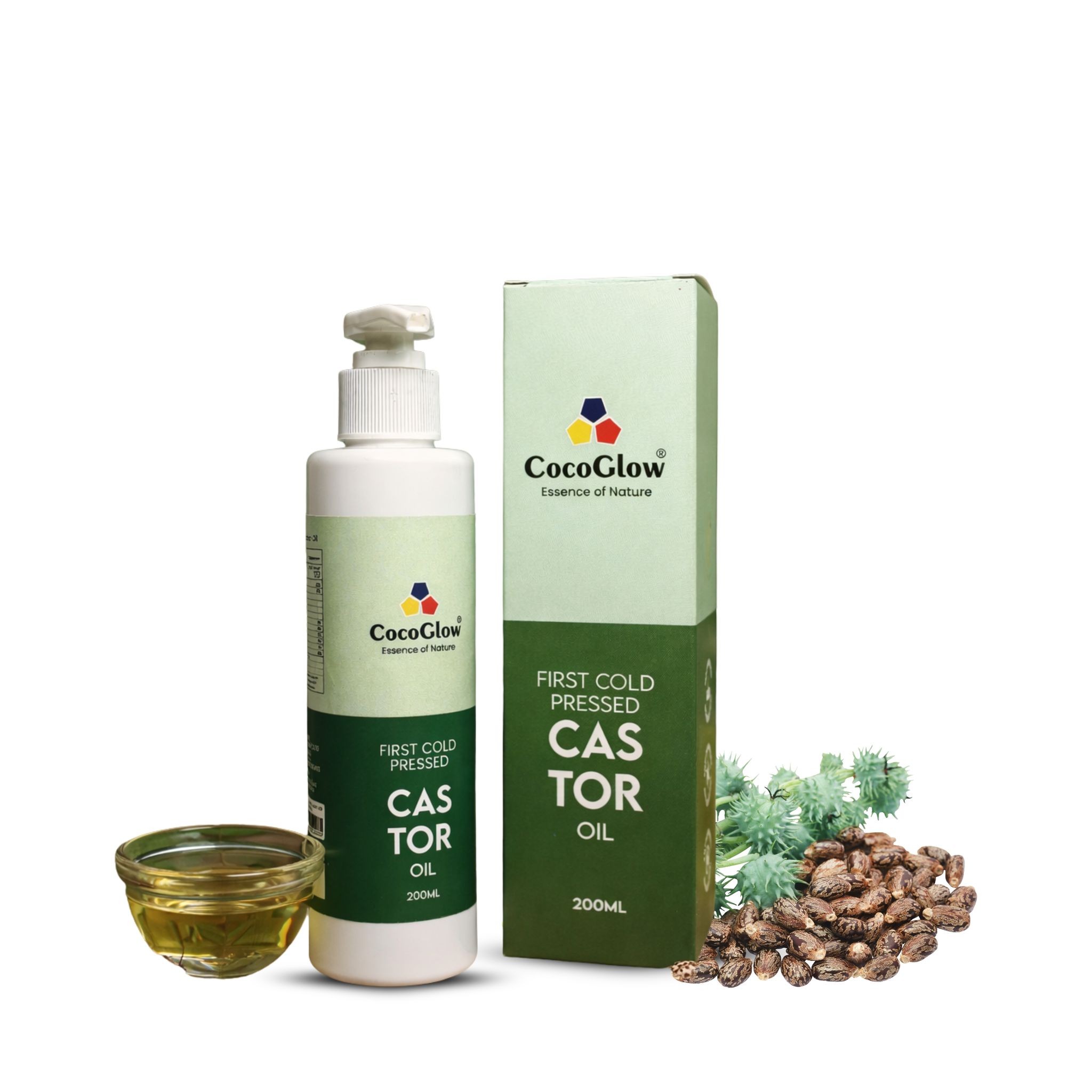CocoGlow Cold Pressed Castor Oil Wood Pressed 100% Pure Natural for Hair Skin 200ml