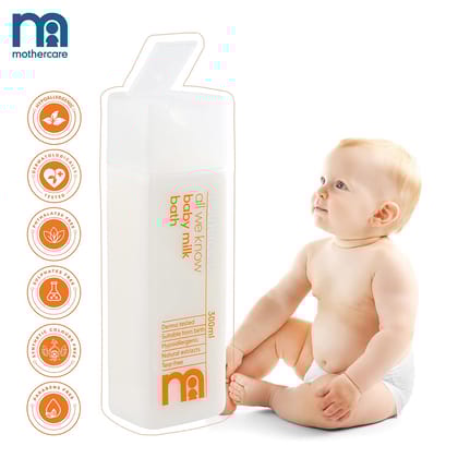Mothercare All We Know Baby Milk Bath (300ml) | Gentle Moisturizing Baby Bath with Natural Extracts | Mild Cleanser for Newborn & Sensitive Skin