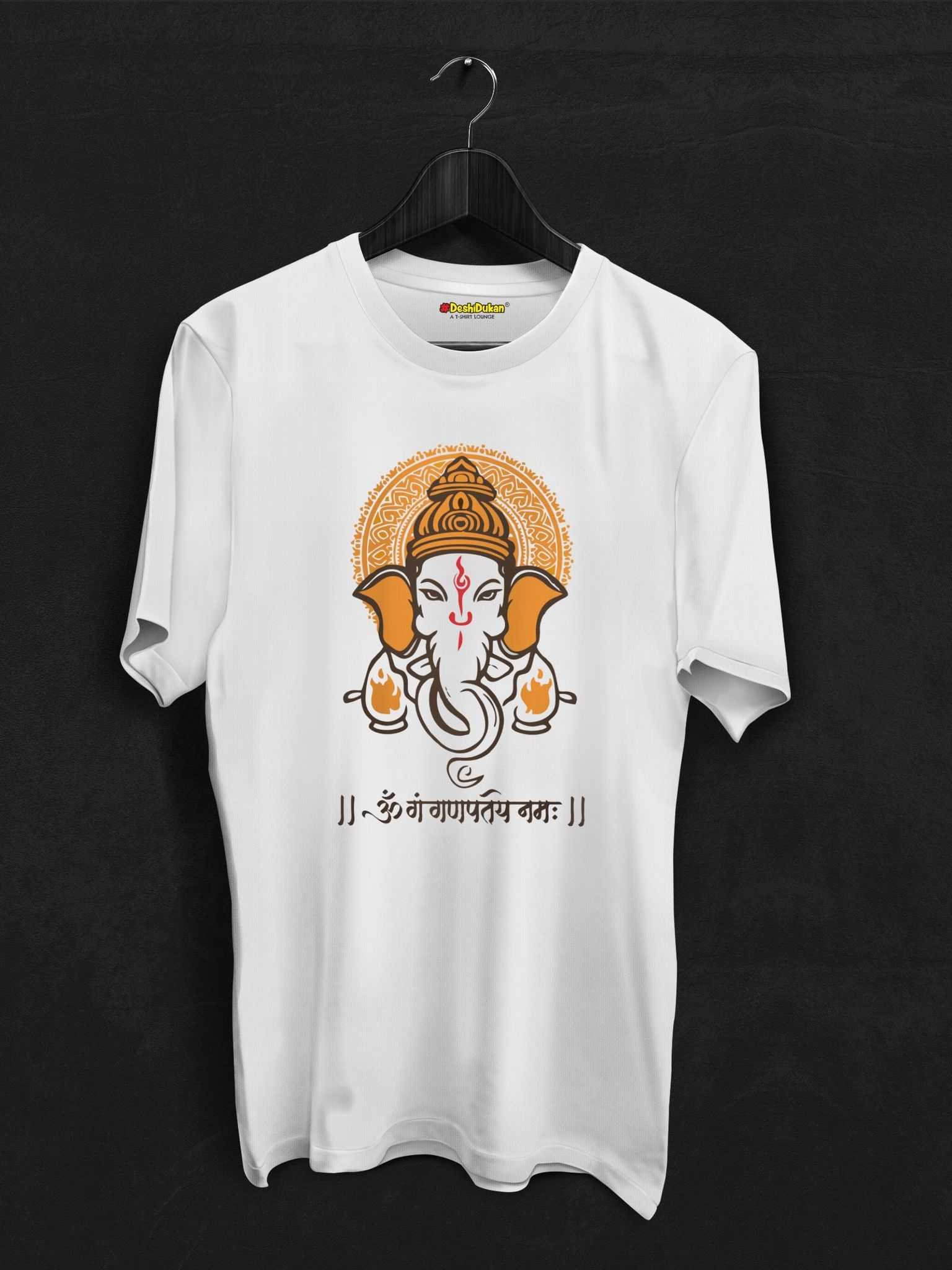 Ganpati Mantra with Vector Ganpati T-shirt-XS / White