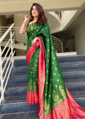 Green Pure Jacquard Silk Saree for Wedding