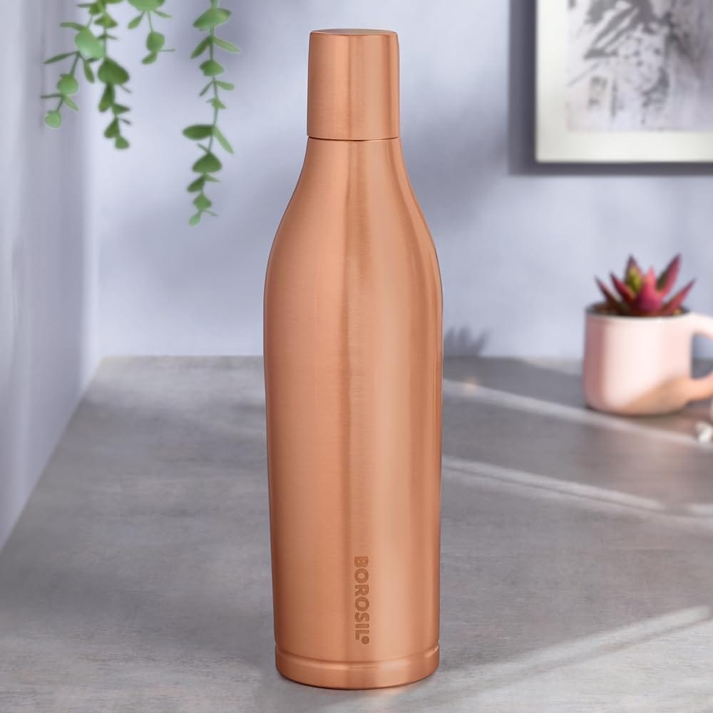Borosil 1100 ml Gemini Copper Bottle, 100% Pure Copper, BPA Free & Leakproof with Anti-Oxidant Properties of Copper Bottle for Home, School & Office