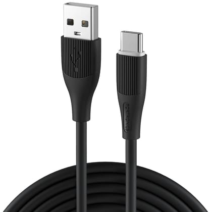 Portronics Silklink 3A USB A to Type C Fast Charging & Data Sync cable for Type C Smartphone, Premium Silicon cable, 1M (Black)
