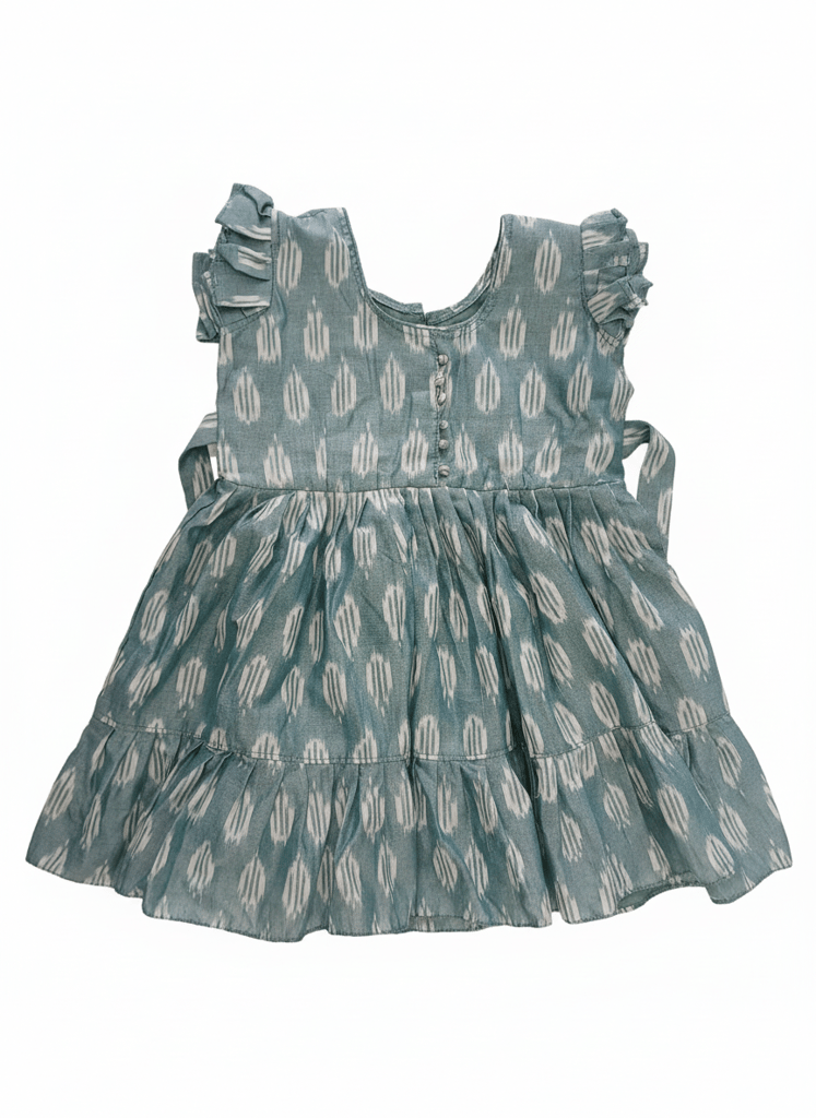 Girls Blue Ikat Print Tiered Frock Dress with Ruffled Sleeves - Ethnic Wear | Buy online on ZillyBuy