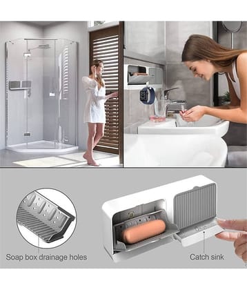 Radhe Creation Soap Holder soap holder soap case soap dispenser No-Drilling Clamshell soap Box Wall-Mounted with Cover Double Grid-Asphalt Toilet Laundry soap New Box soap Box (1 Pack)