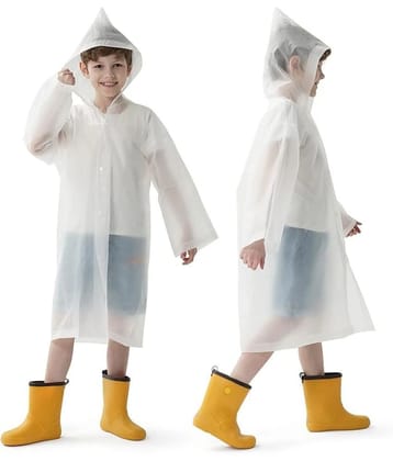 INFISPACE Kids Reusable EVA Rain Poncho Raincoat| Rain Jackets Long with Hood Eva Boys White B Color Raincoat pack of 1-14 - 15 Years - None