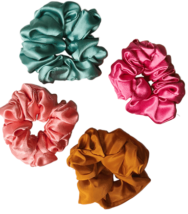 Multicolor Premium Silk Satin Hair Scrunchies with  strong & flexible elastic .Suitable for all Type of Hair (Pack Of 4 )  .