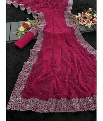 Gullak Georgette Embellished Saree With Unstitched Blouse Piece ( Red )