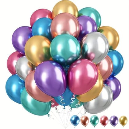 Premium Chrome Metallic Latex Balloons (Pack of 50) | Multi-Color Set for Birthdays, Anniversaries, Weddings & Event Decoration