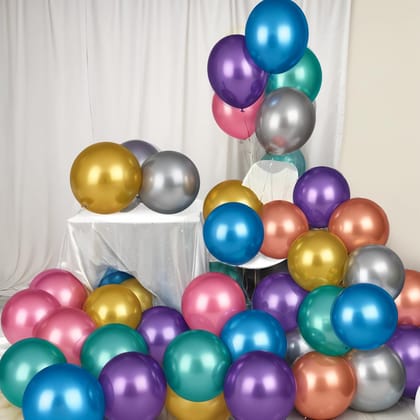 Premium Chrome Metallic Latex Balloons (Pack of 50) | Multi-Color Set for Birthdays, Anniversaries, Weddings & Event Decoration