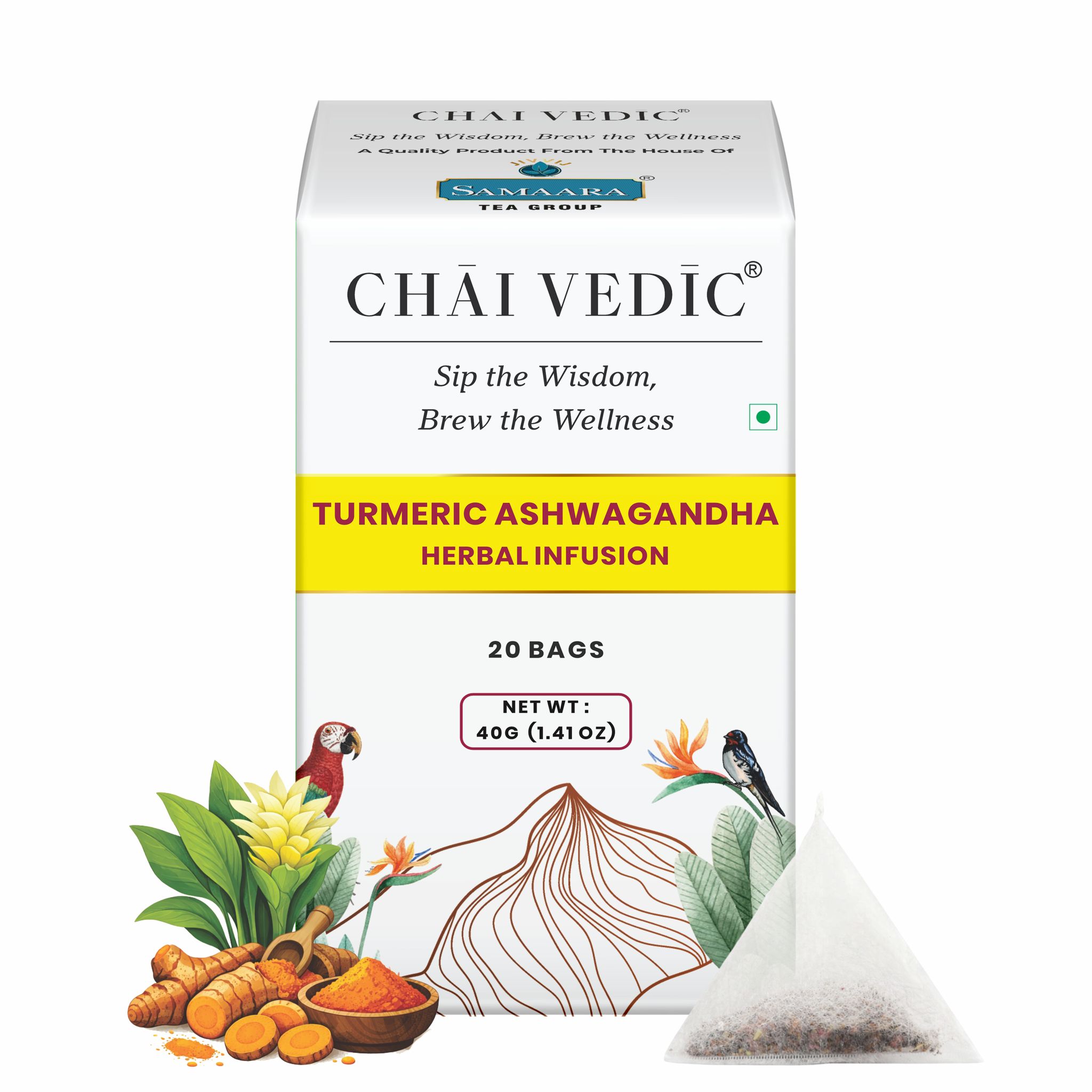 Chai Vedic Turmeric Ashwagandha Herbal Infusion Tea | Tea Bags| Tea Powder