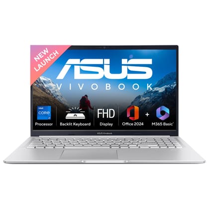 ASUS Vivobook 15, Intel Core i7 13th Gen 13620H, 16GB RAM, 1TB SSD, FHD 15.6", Windows 11, Office Home 2024, Cool Silver, 1.7Kg, X1502VA-BQ1299WS, Intel UHD GPU, 42Whr, M365 Basic (1Year)* Laptop ASUS Vivobook 15, Intel Core i7 13th Gen 13620H, 16GB RAM,