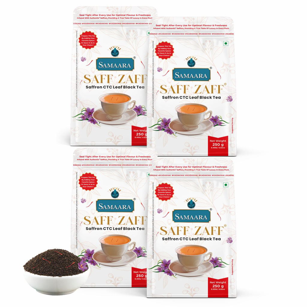 Jivvij Samaara Saffron Black Tea | Flavoured CTC Assam Black Leaf Tea | Kesar Chai Patti Powder | Saff Zaff Pouch