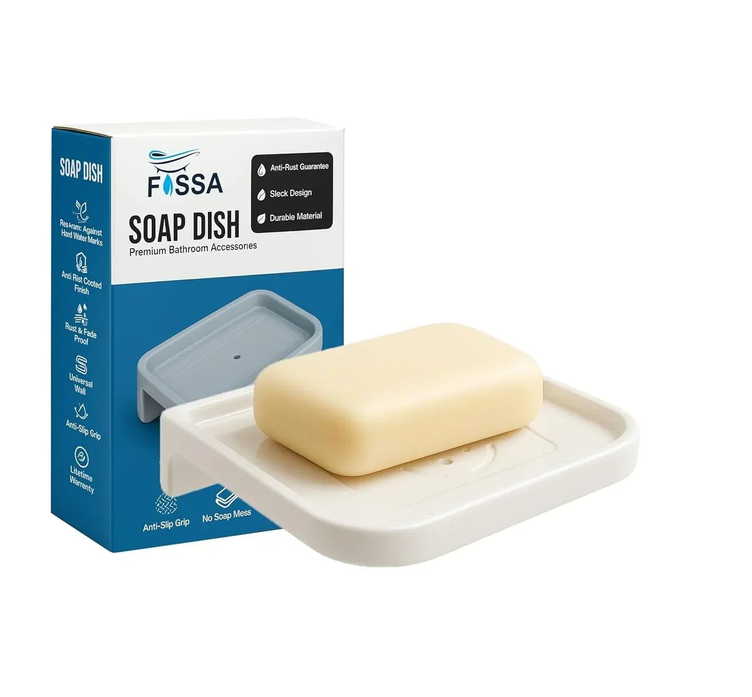 White Soap Dish Unbreakable Abs Square Ceramic Finish (RW-118)