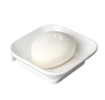 White Soap Dish Unbreakable ABS Square Ceramic Finish (RW-111)