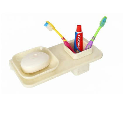Ivory Soap Dish with Toothbrush Holder Unbreakable Abs Rectangular Ceramic Finish (RM-114)