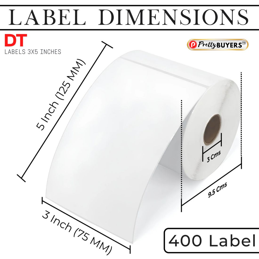 PrettyBuyers DT Labels 3x5 Inches for Shipping Label Printing 400 Labels Per Roll (Pack of 1 Roll)