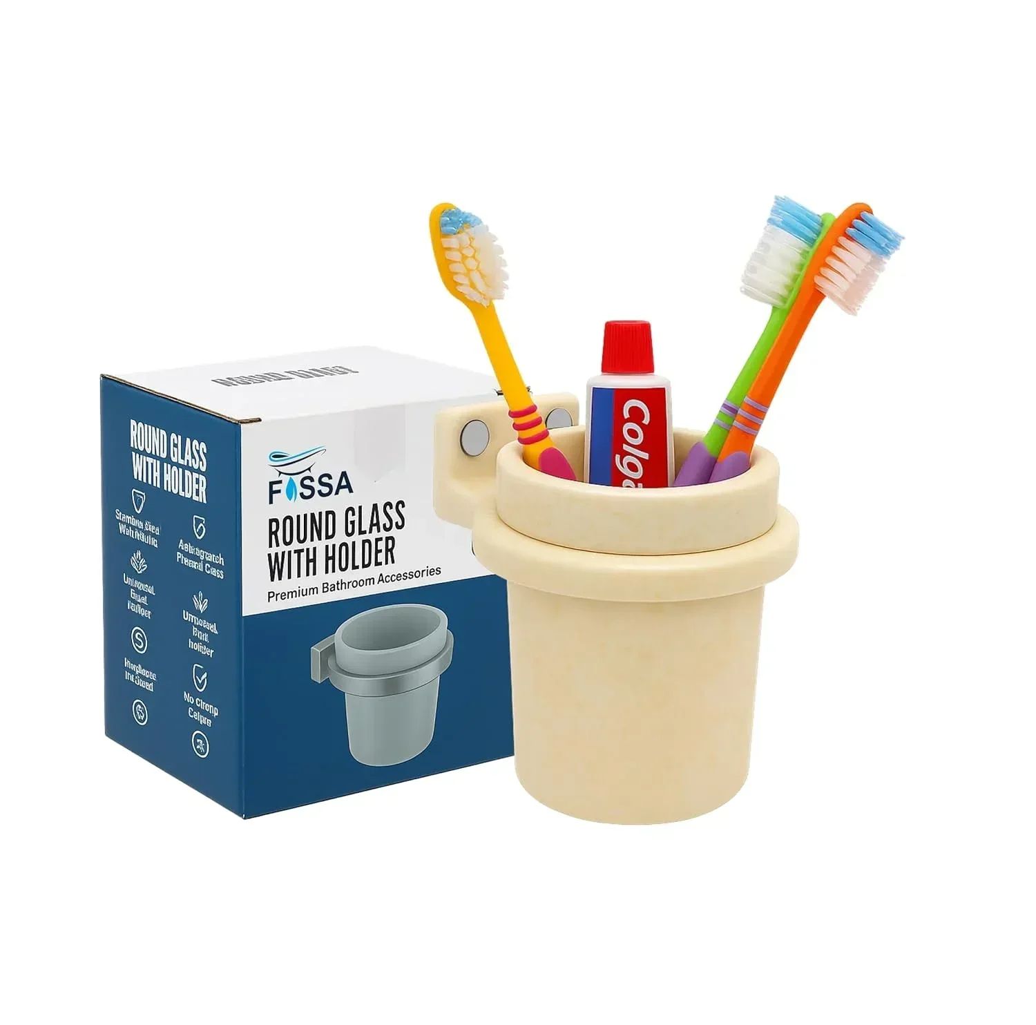 Ivory Brush Holder Unbreakable Abs Round Ceramic Finish (RM-123)