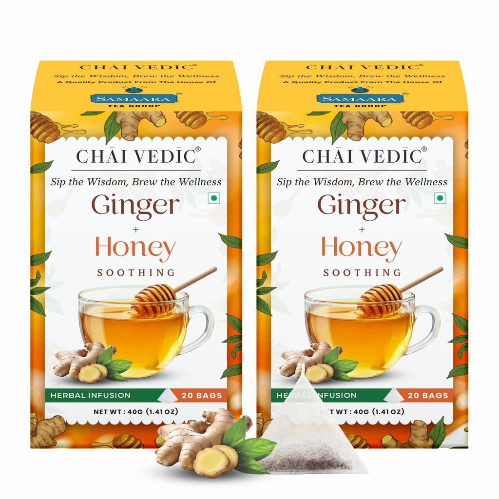Chai Vedic Ginger Honey Herbal Infusion Tea, Soothing Blend with Lemongrass, Licorice and Fennel, Tea Bags