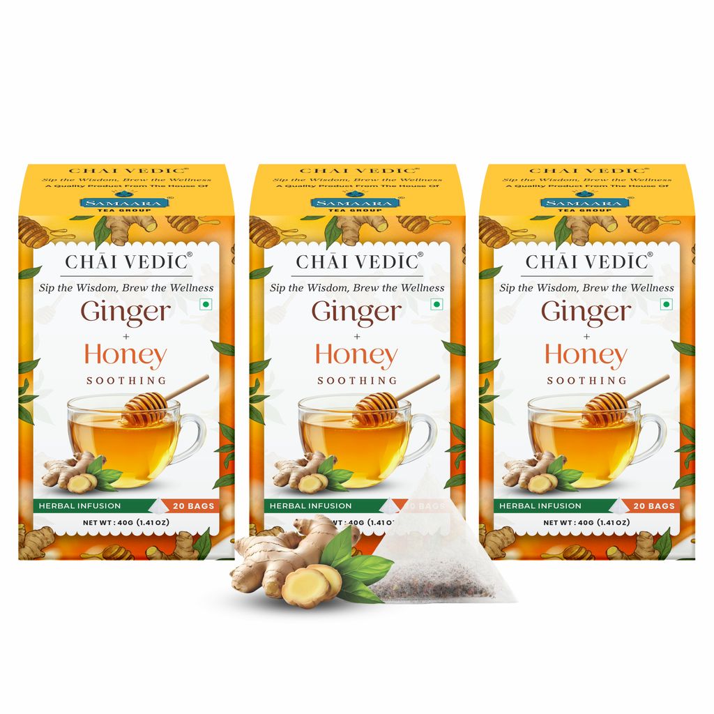 Chai Vedic Ginger Honey Herbal Infusion Tea, Soothing Blend with Lemongrass, Licorice and Fennel, Tea Bags