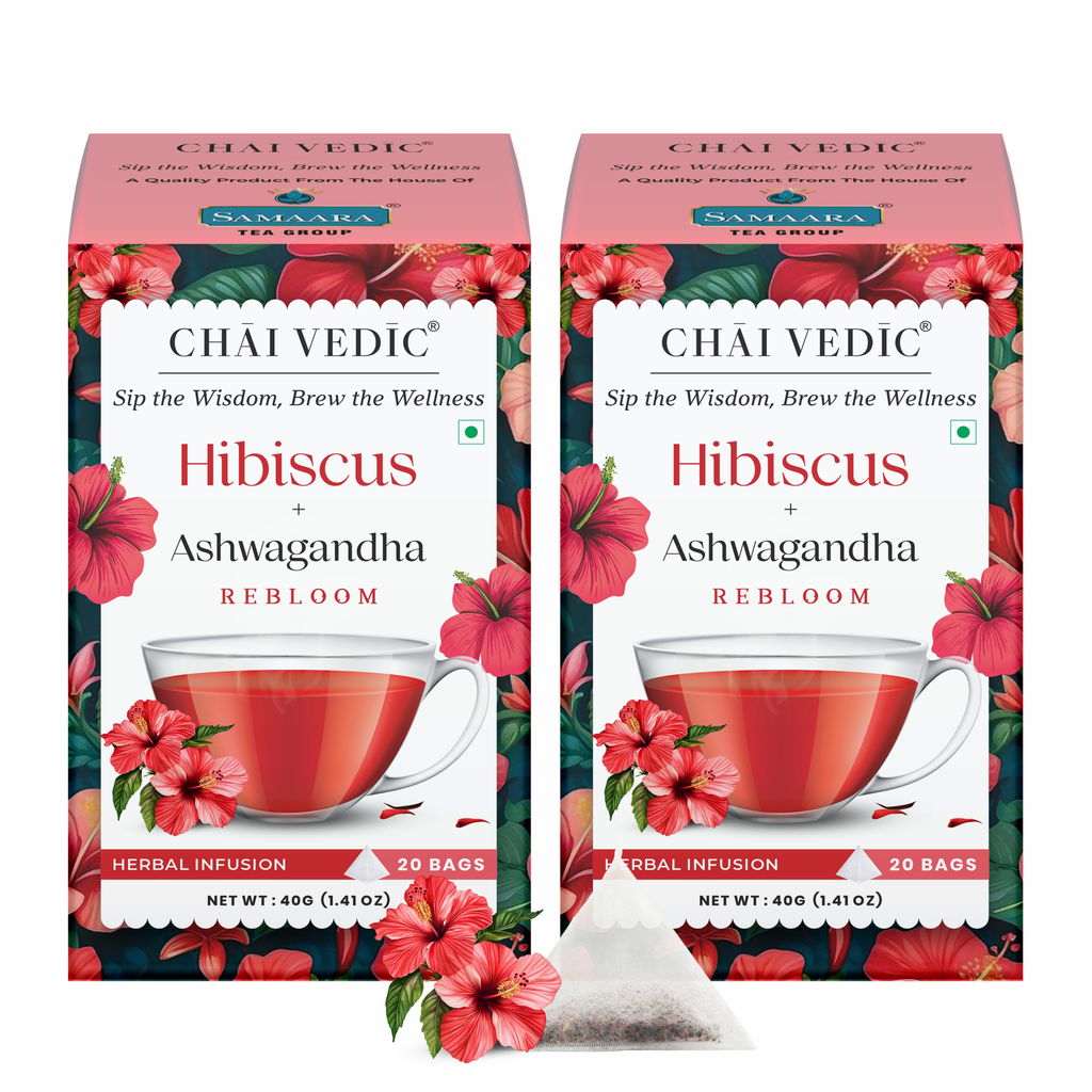 Chai Vedic Hibiscus Ashwagandha Rebloom Herbal Infusion Tea with Cinnamon, Ginger and Apple Flavour